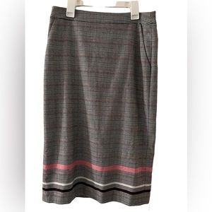 HALOGEN Pencil Skirt Midi Length Plaid Fully Lined Front Slant Pockets Sz 2